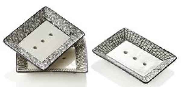 Moderne Seifenschale Porzellan eckig Schwarz Weiß mit Abtropflöchern in 3 Dekoren